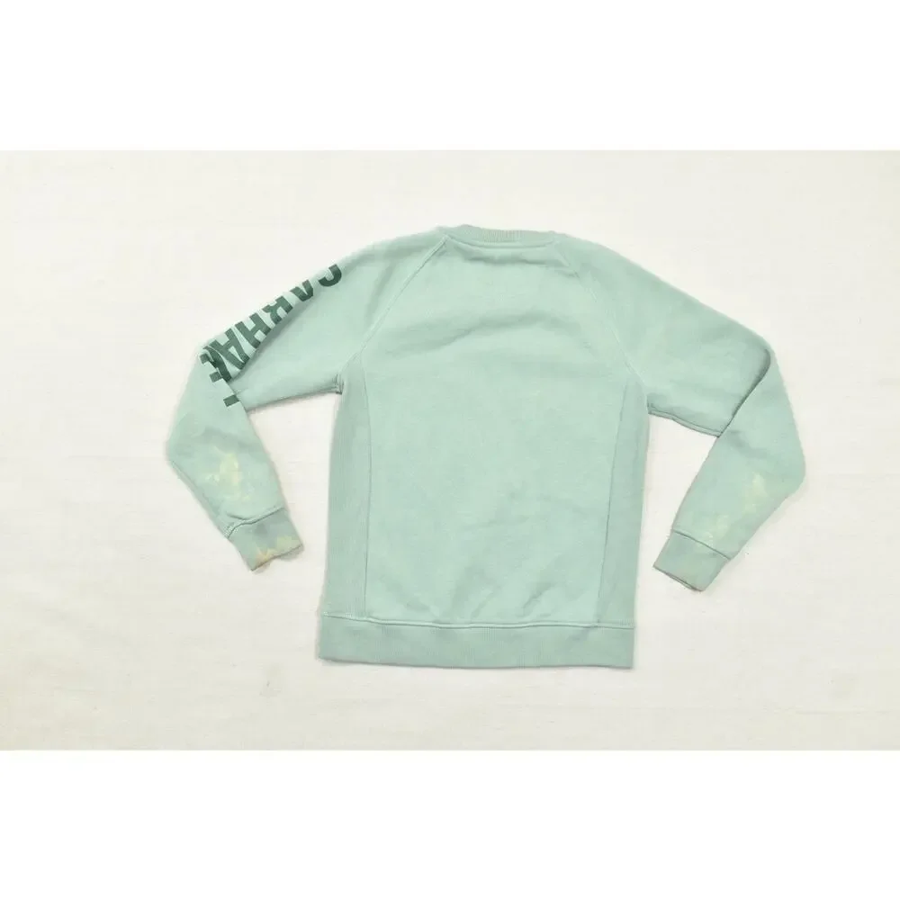 Carhartt Women's Relaxed Fit Sweatshirt Size S Green Crewneck Logo Sleeve Cotton - Picture 7 of 8